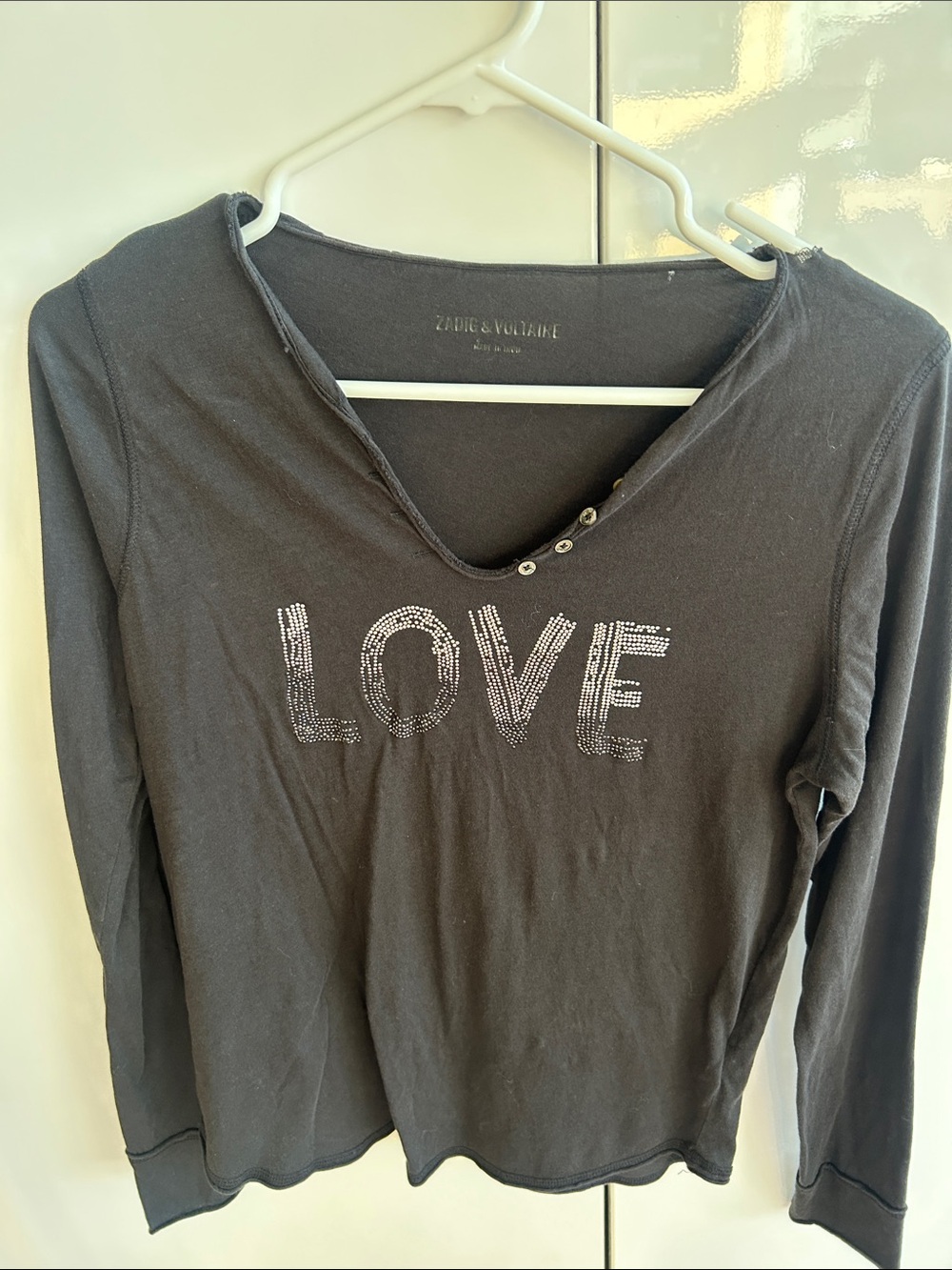 Zadig & Voltaire Black Rhinestone LOVE Long-Sleeve Top